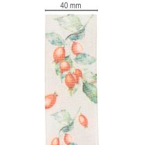 Artículo Cinta de regalo, diseño otoñal con escaramujos y hojas, 40 mm x 18 m