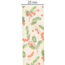 Artículo Cinta decorativa con acebo y bayas, borde dimensionalmente estable, 25 mm, 18 m