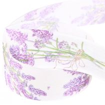 Artículo Cinta cinta de seda lavanda con ramo de lavanda 40mm 15m
