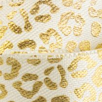 Artículo Cinta de seda con estampado de leopardo, color crema y dorado, 15 mm, 18 m