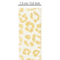 Artículo Cinta de seda con estampado de leopardo, color crema y dorado, 15 mm, 18 m