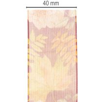 Artículo Cinta de regalo en colores otoñales, cinta de organza con estampado floral, 40 mm, 15 m