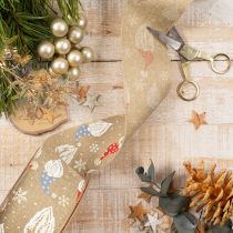 Artículo Cinta decorativa con gnomos navideños sobre cinta de yute, motivo invernal, 60 mm x 10 m