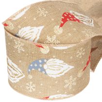 Artículo Cinta decorativa con gnomos navideños sobre cinta de yute, motivo invernal, 60 mm x 10 m