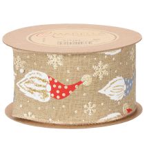 Artículo Cinta decorativa con gnomos navideños sobre cinta de yute, motivo invernal, 60 mm x 10 m