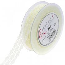 Artículo Cinta decorativa con encaje, cinta de regalo floral, decoración de boda amarillo claro W20mm L20m