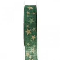 Cinta de regalo cinta lazo con estrellas oro verde 25mm 15m