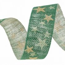 Cinta de regalo cinta lazo con estrellas oro verde 25mm 15m