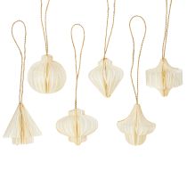 Artículo Adornos navideños de papel, papel nido de abeja, blancos y dorados, 4 cm, 6 unidades