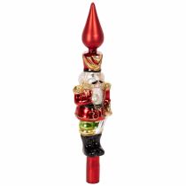 Artículo Figura de cascanueces roja para la punta del árbol de Navidad, 28 cm, cristal auténtico.
