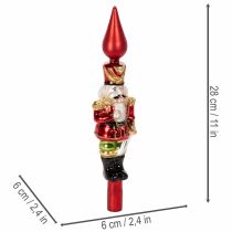 Artículo Figura de cascanueces roja para la punta del árbol de Navidad, 28 cm, cristal auténtico.