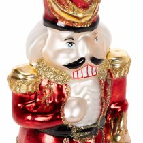 Artículo Figura de cascanueces roja para la punta del árbol de Navidad, 28 cm, cristal auténtico.