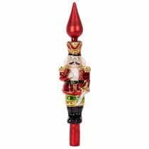Artículo Figura de cascanueces roja para la punta del árbol de Navidad, 28 cm, cristal auténtico.