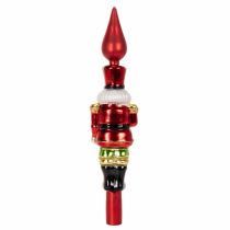 Artículo Figura de cascanueces roja para la punta del árbol de Navidad, 28 cm, cristal auténtico.