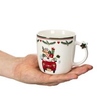 Artículo Taza de cerámica con motivos navideños, coche y regalos, 9 cm.