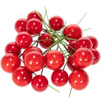 Artículo Mini adornos navideños artificiales de bayas rojas para decoración floral, 2 cm, 48 unidades.