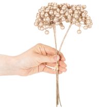 Artículo Rama artificial de bayas, decoración color champán, 28 cm, 3 piezas