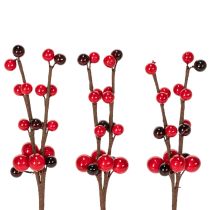 Artículo Rama artificial con bayas rojas, 15 cm, 6 unidades