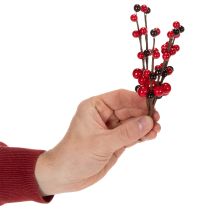 Artículo Rama artificial con bayas rojas, 15 cm, 6 unidades