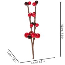 Artículo Rama artificial con bayas rojas, 15 cm, 6 unidades