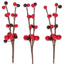 Artículo Rama artificial con bayas rojas, 15 cm, 6 unidades