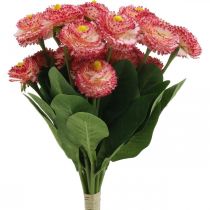 Flor artificial, bellis artificiales en racimo, margaritas blanco-rosa L32cm 10pcs
