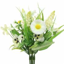 Ramo primaveral con bellis y jacinto artificial blanco, amarillo 25cm