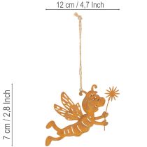 Artículo Adorno colgante de abeja, metal color óxido, decoración de verano, 12 cm, 6 piezas