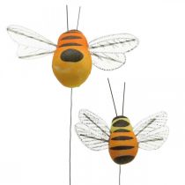 Artículo Deco abeja, decoración de primavera, abeja en alambre naranja, amarillo B5/6,5cm 12uds