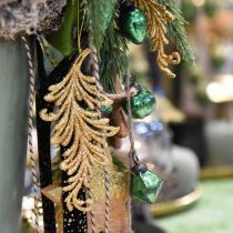 Artículo Colgante árbol con purpurina, plumas decorativas para colgar, decoración navideña Dorado L16cm 6ud