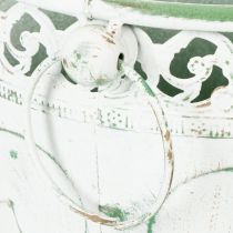 Artículo Maceta de metal repujado con asas, blanca y verde, estilo shabby chic, H22/19,5/17,5cm, Ø25,5/20,5/15,5cm, juego de 3
