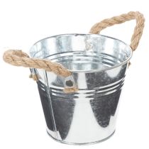 Artículo Cubo de metal brillante con asas de cuerda, Ø12 cm