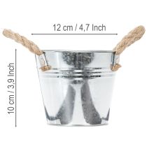 Artículo Cubo de metal brillante con asas de cuerda, Ø12 cm