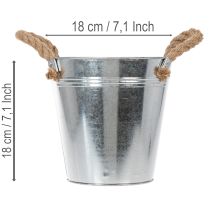 Artículo Cubo de metal brillante con asas de cuerda, Ø18 cm
