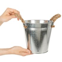 Artículo Cubo de metal brillante con asas de cuerda, Ø18 cm