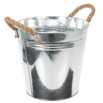 Artículo Cubo de metal brillante con asas de cuerda, Ø22 cm