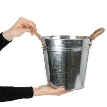 Artículo Cubo de metal brillante con asas de cuerda, Ø22 cm