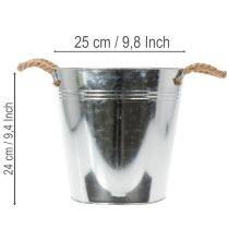 Artículo Cubo de metal brillante con asas de cuerda, Ø25 cm