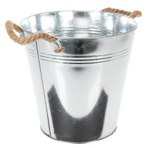 Artículo Cubo de metal brillante con asas de cuerda, Ø25 cm
