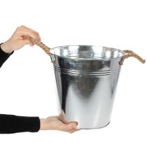 Artículo Cubo de metal brillante con asas de cuerda, Ø25 cm
