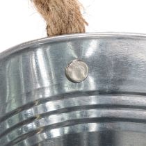 Artículo Bol de metal con asas de cuerda, color plata, 22 cm de alto, 10 cm de ancho