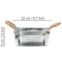 Artículo Bol de metal con asas de cuerda, color plata, 22 cm de alto, 10 cm de ancho
