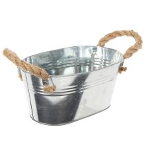 Artículo Bol de metal con asas de cuerda, color plata, 22 cm de alto, 10 cm de ancho