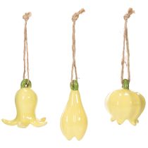 Artículo Colgantes de cerámica con forma de flor, diseño alegre, estampado floral, decoración primaveral, 9 cm, 6 piezas
