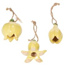Artículo Colgantes de cerámica con forma de flor, diseño alegre, estampado floral, decoración primaveral, 9 cm, 6 piezas