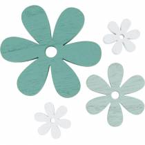 Espolvorea la decoración de flores de madera verde, menta y blanca para espolvorear 29 piezas