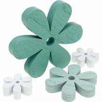 Espolvorea la decoración de flores de madera verde, menta y blanca para espolvorear 29 piezas