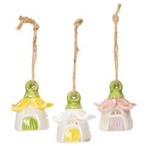Artículo Decoración colgante Flores de cerámica con casita de hadas 6 cm 6 uds