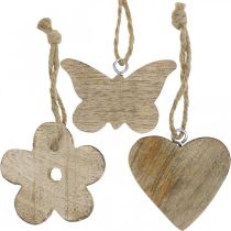 Colgante de madera flor corazón mariposa decoración primavera natural H5.5/4cm 12 piezas