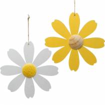 Flores de madera, decoración de verano, margaritas amarillas y blancas, flores decorativas para colgar 4 piezas